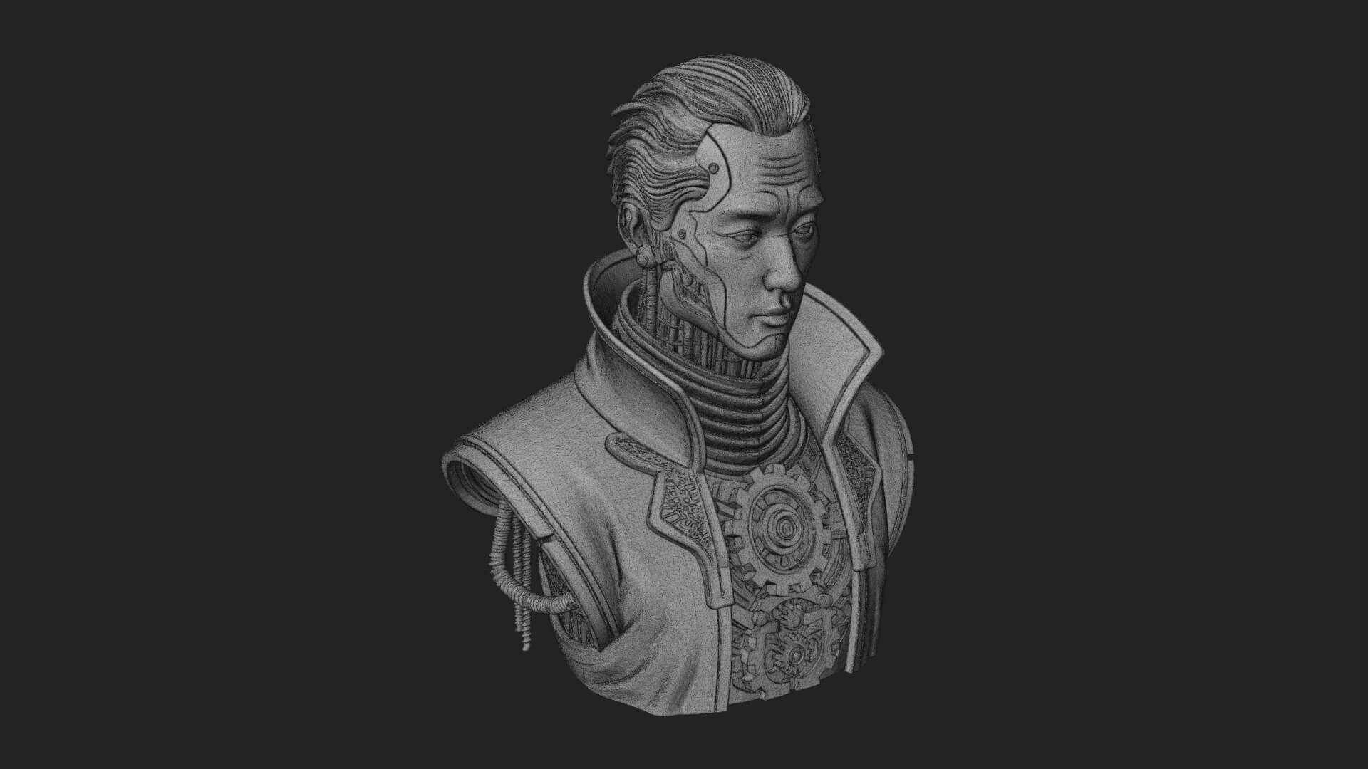 Steampunk Cyborg Man Bust Design 12 3D Print Model 3D Model