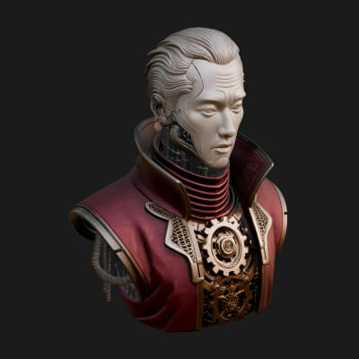 Steampunk Cyborg Man Bust Design 12 3D Print Model