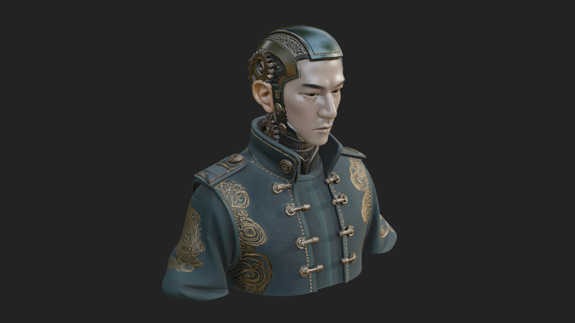 Steampunk Cyborg Man Bust Design 13 3D Print Model 3D Model