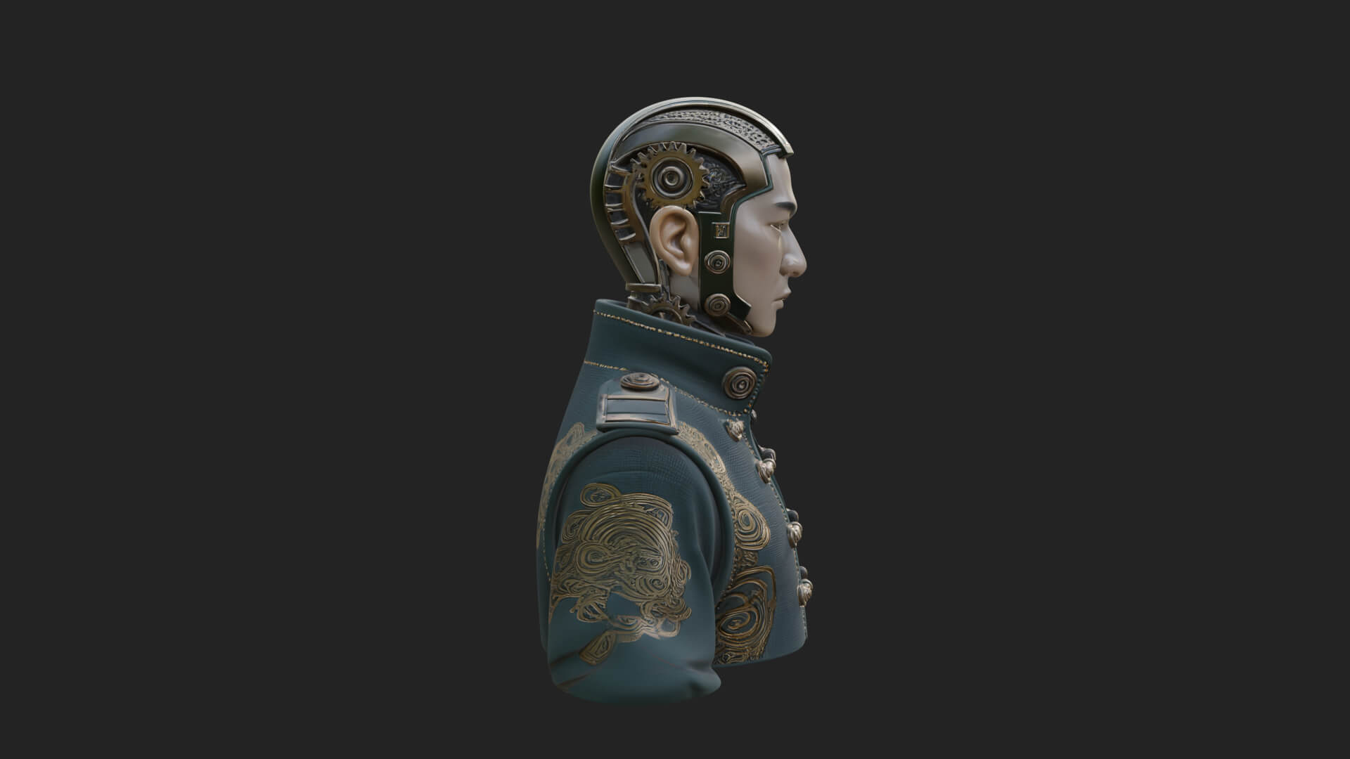 Steampunk Cyborg Man Bust Design 13 3D Print Model 3D Model