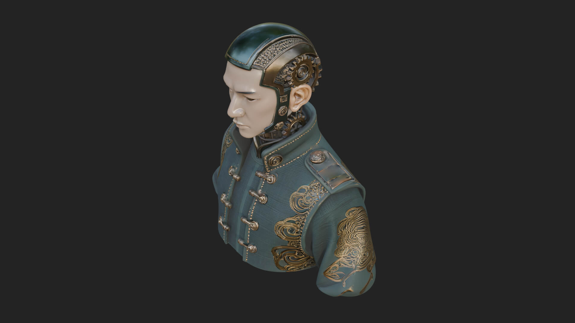 Steampunk Cyborg Man Bust Design 13 3D Print Model 3D Model