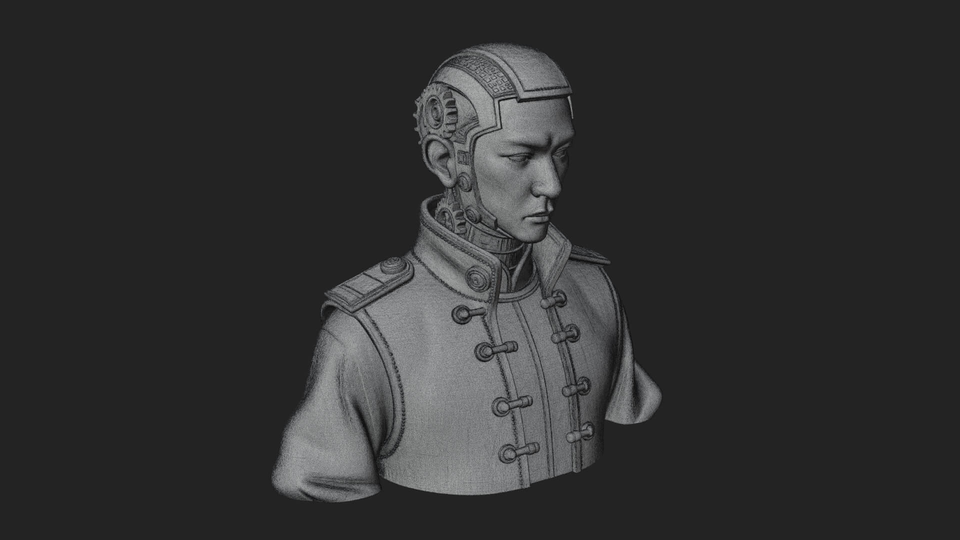 Steampunk Cyborg Man Bust Design 13 3D Print Model 3D Model