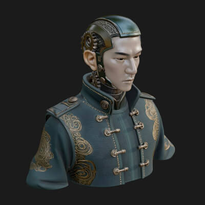 Steampunk Cyborg Man Bust Design 13 3D Print Model