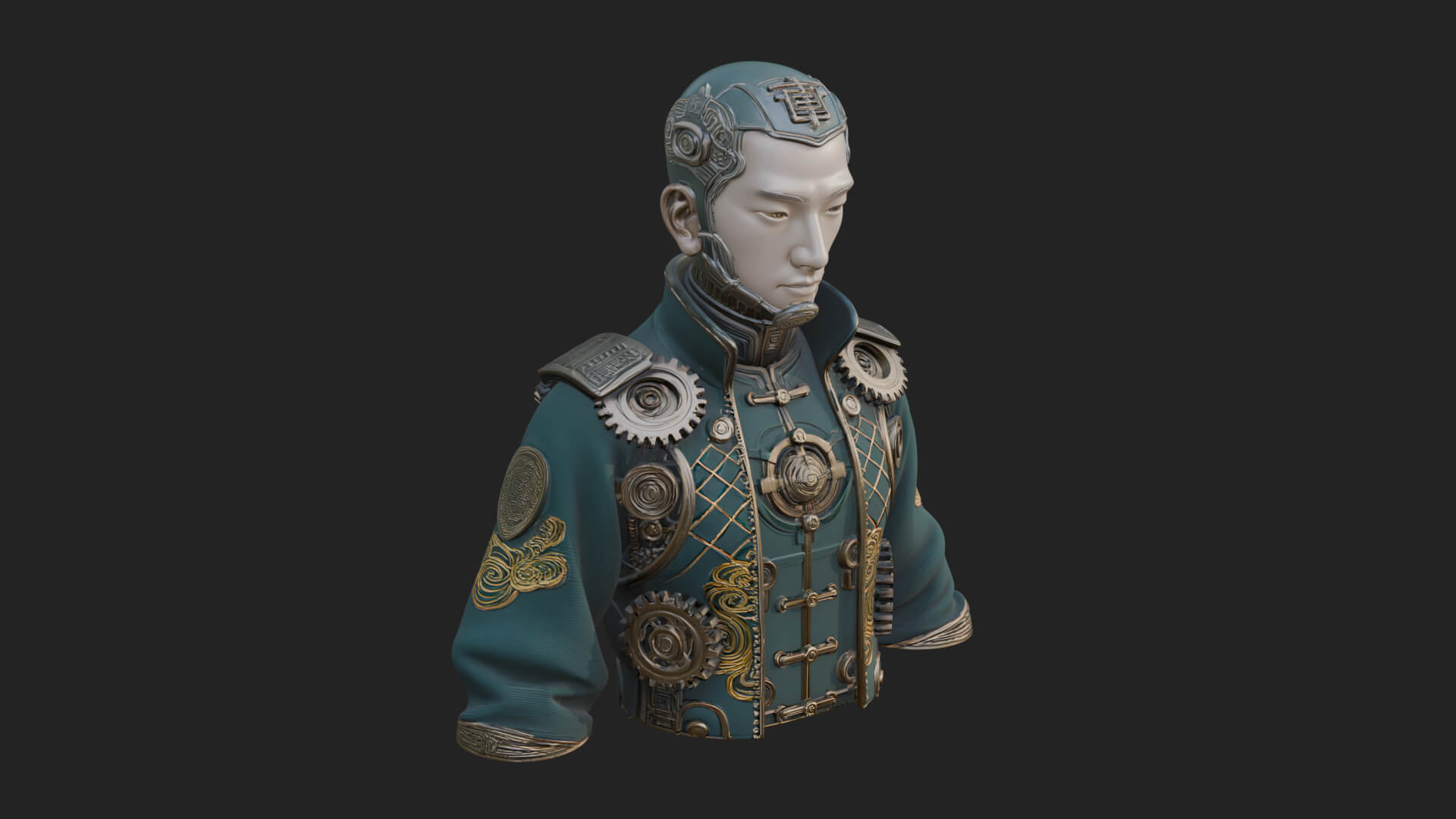 Steampunk Cyborg Man Bust Design 14 3D Print Model 3D Model