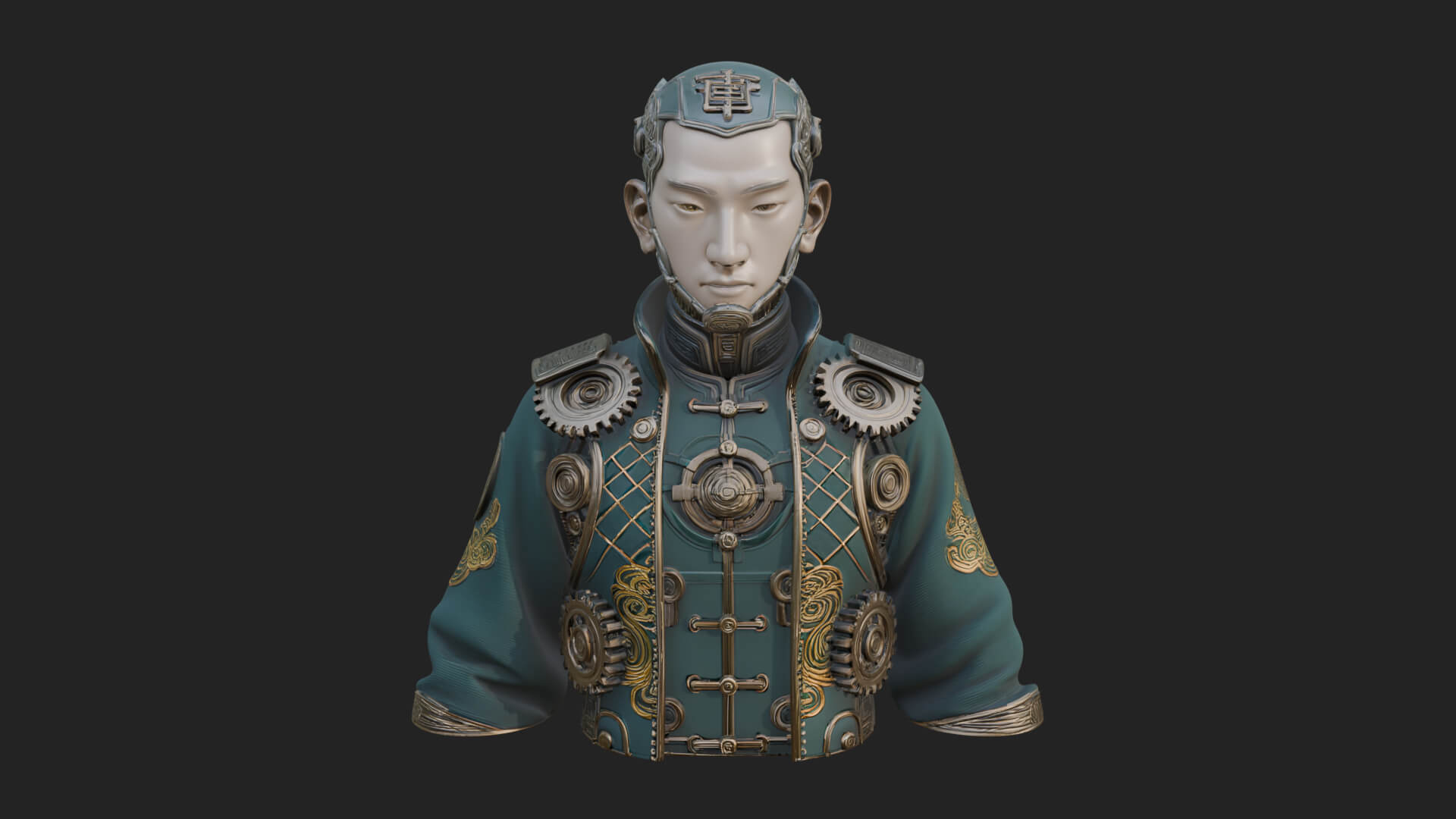 Steampunk Cyborg Man Bust Design 14 3D Print Model 3D Model
