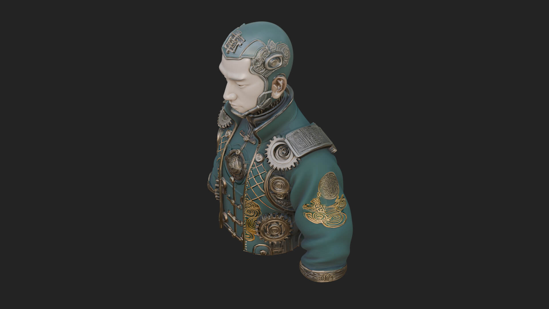 Steampunk Cyborg Man Bust Design 14 3D Print Model 3D Model