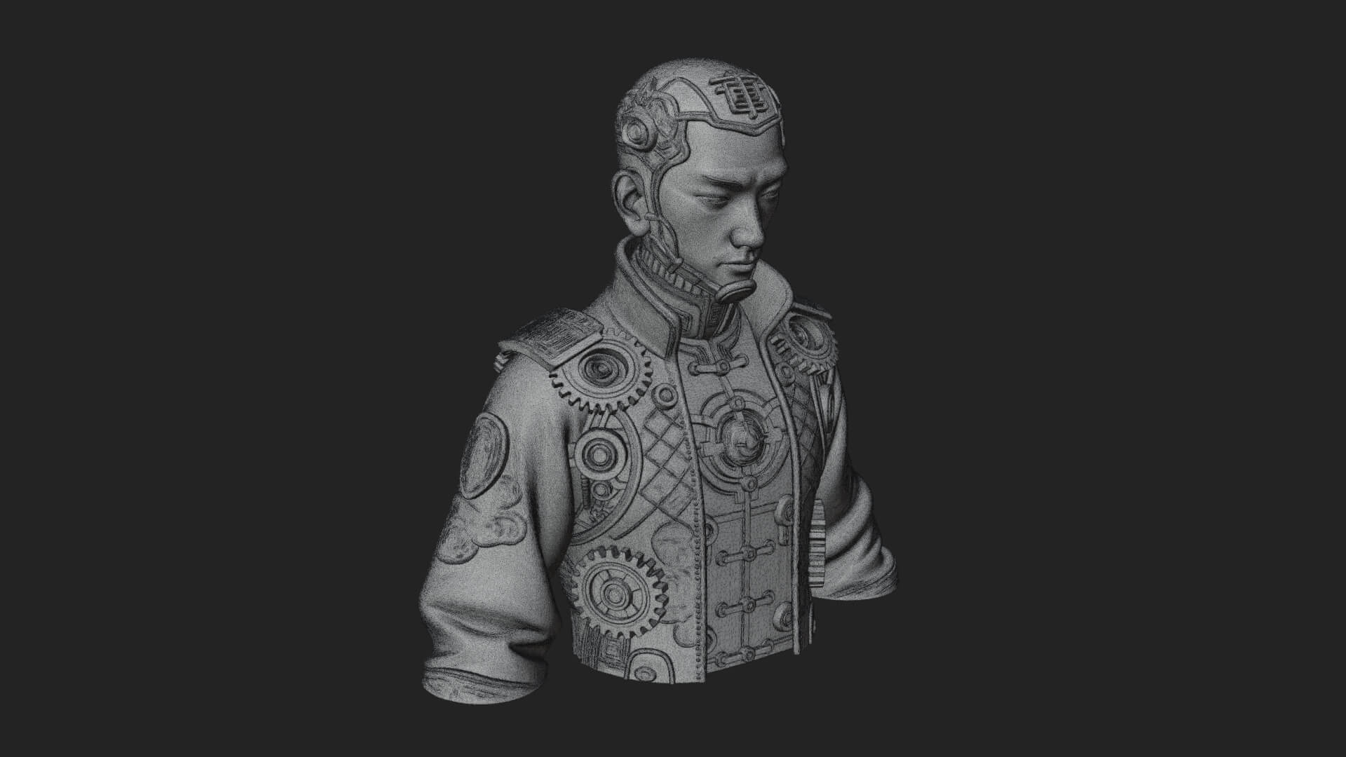 Steampunk Cyborg Man Bust Design 14 3D Print Model 3D Model