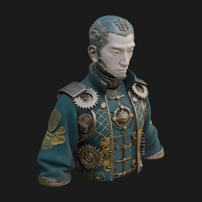 Steampunk Cyborg Man Bust Design 14 3D Print Model