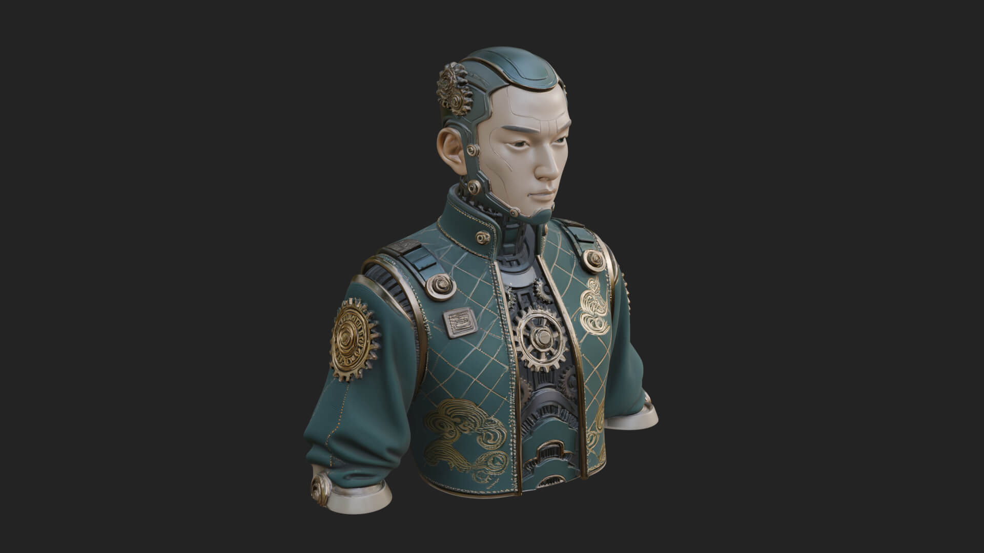 Steampunk Cyborg Man Bust Design 15 3D Print Model 3D Model