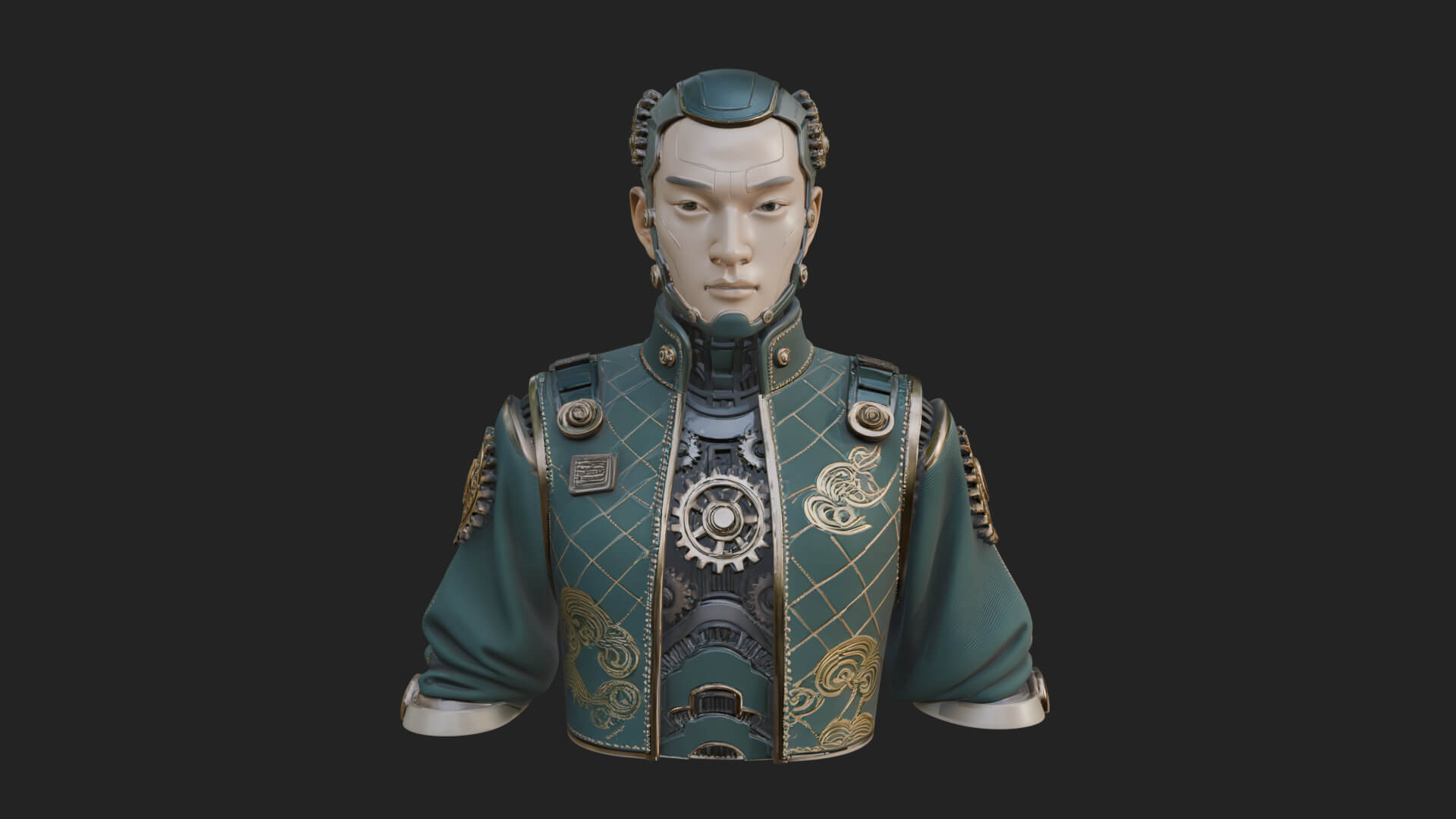Steampunk Cyborg Man Bust Design 15 3D Print Model 3D Model