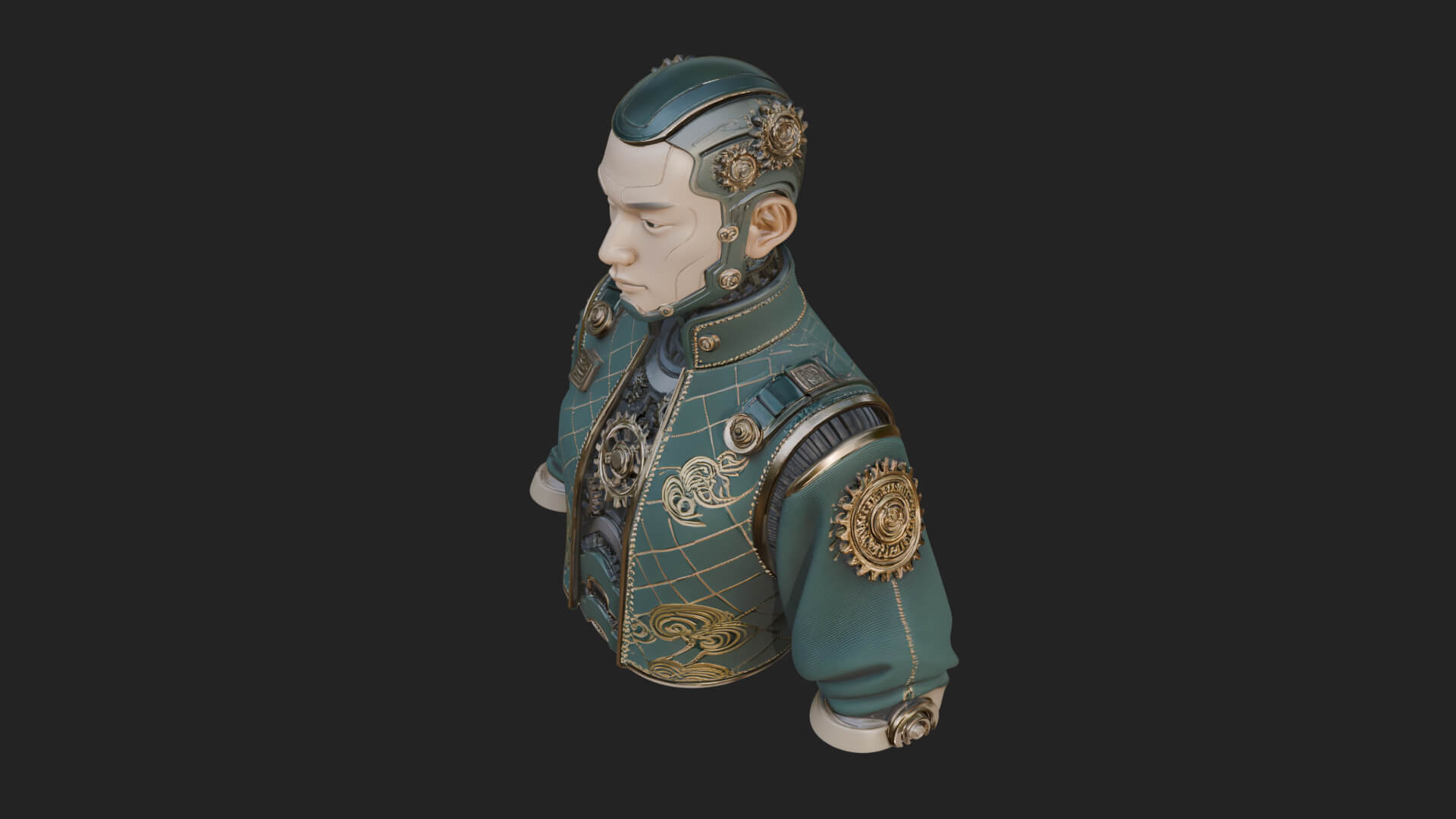 Steampunk Cyborg Man Bust Design 15 3D Print Model 3D Model