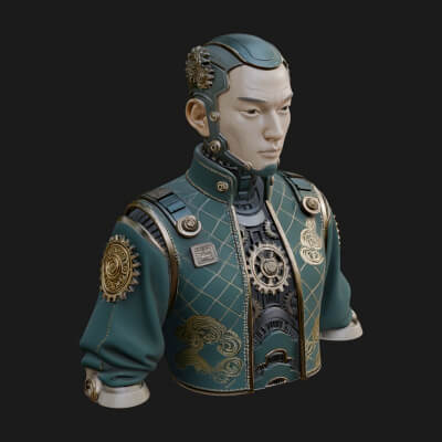 Steampunk Cyborg Man Bust Design 15 3D Print Model