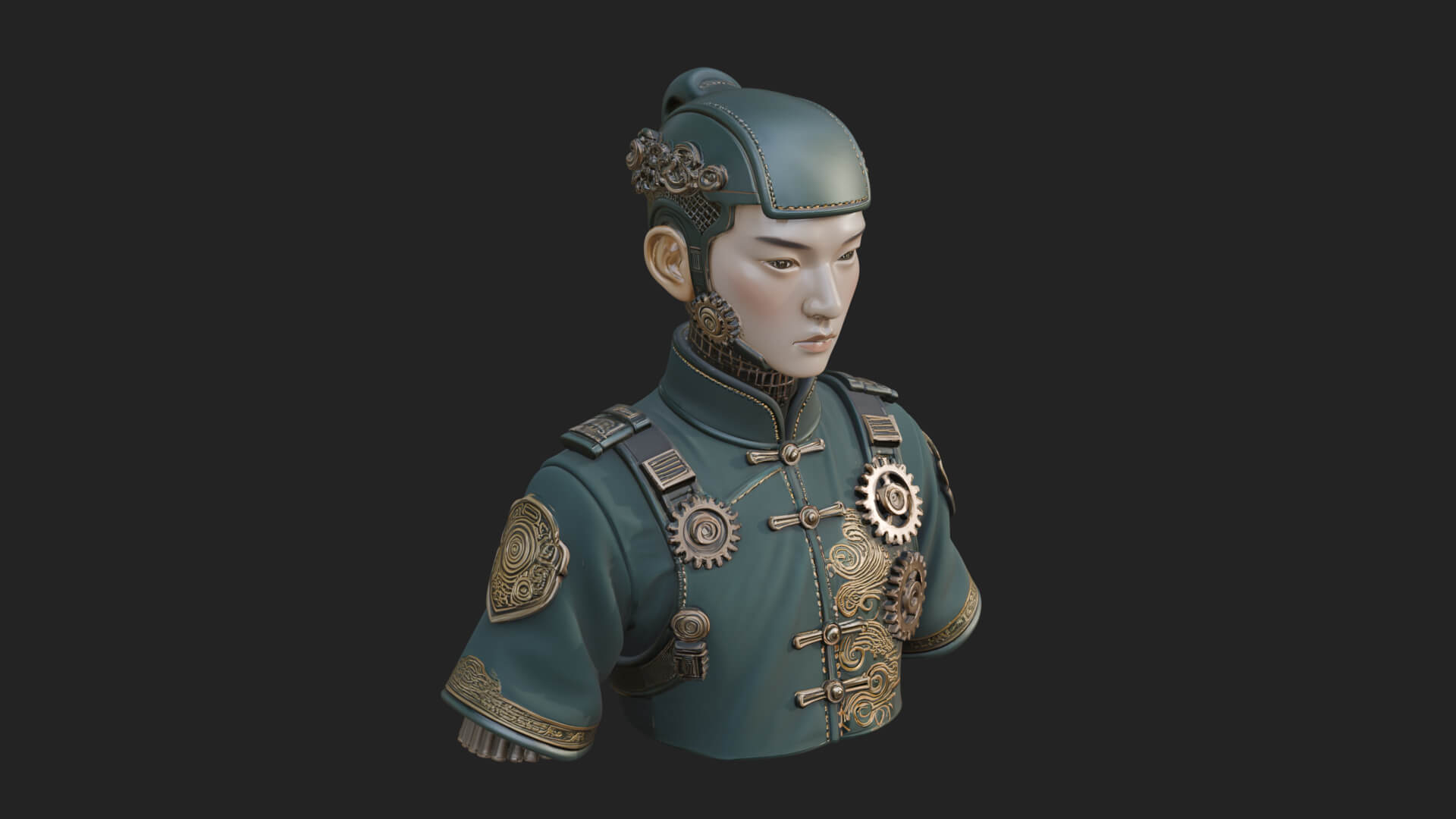 Steampunk Cyborg Man Bust Design 16 3D Print Model 3D Model