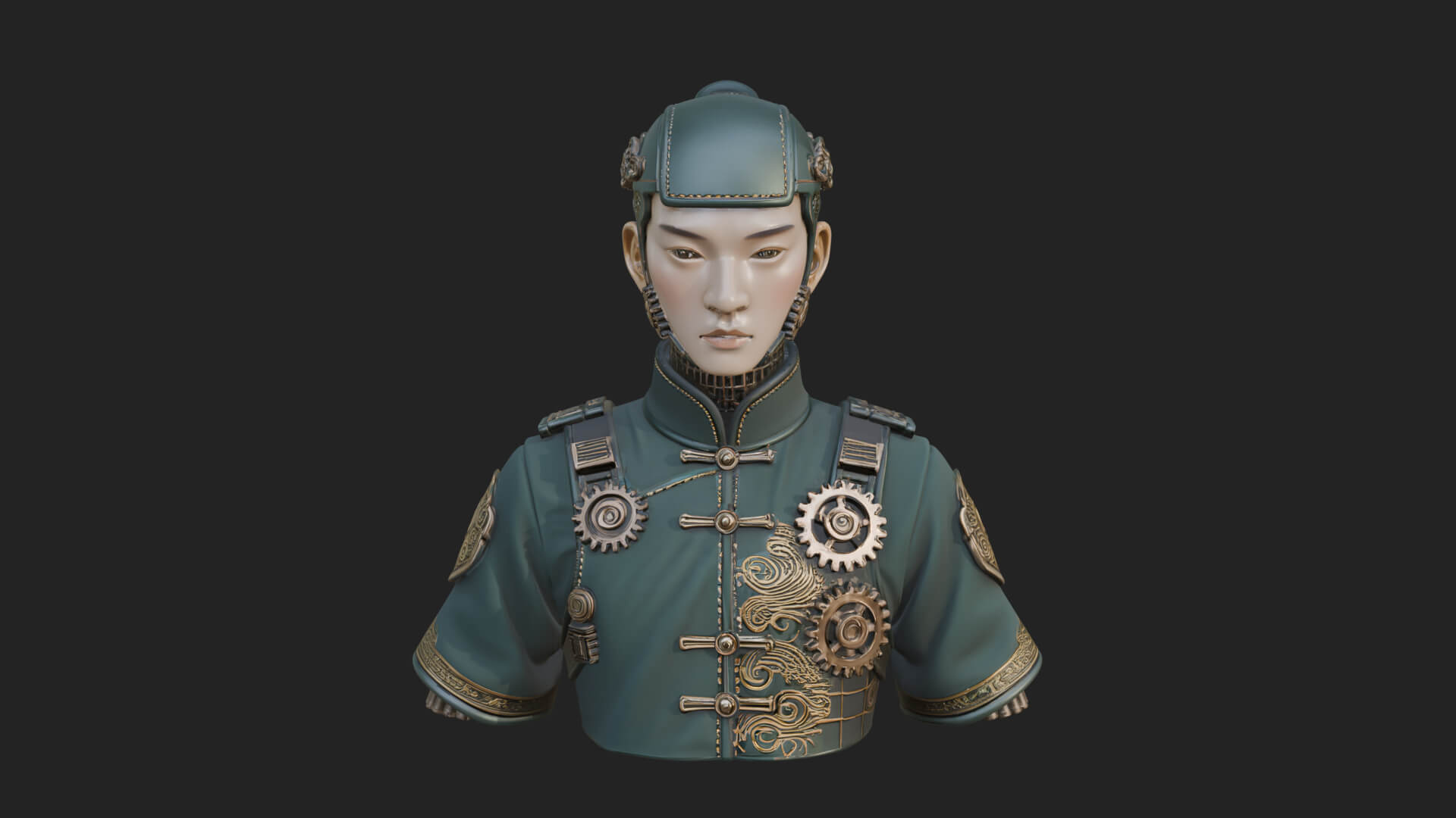 Steampunk Cyborg Man Bust Design 16 3D Print Model 3D Model