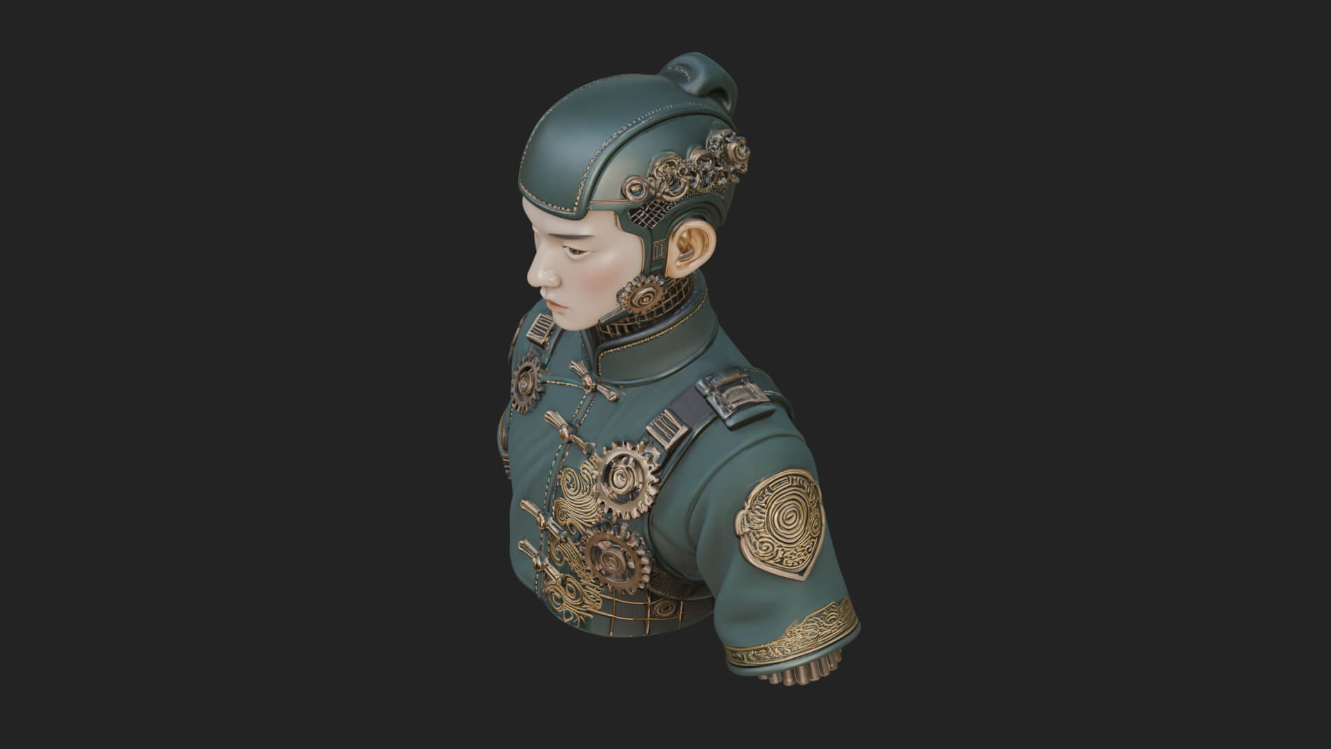 Steampunk Cyborg Man Bust Design 16 3D Print Model 3D Model