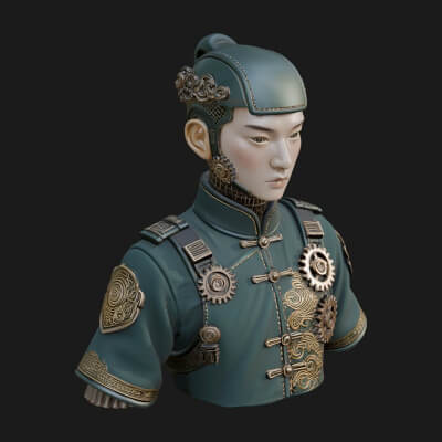 Steampunk Cyborg Man Bust Design 16 3D Print Model