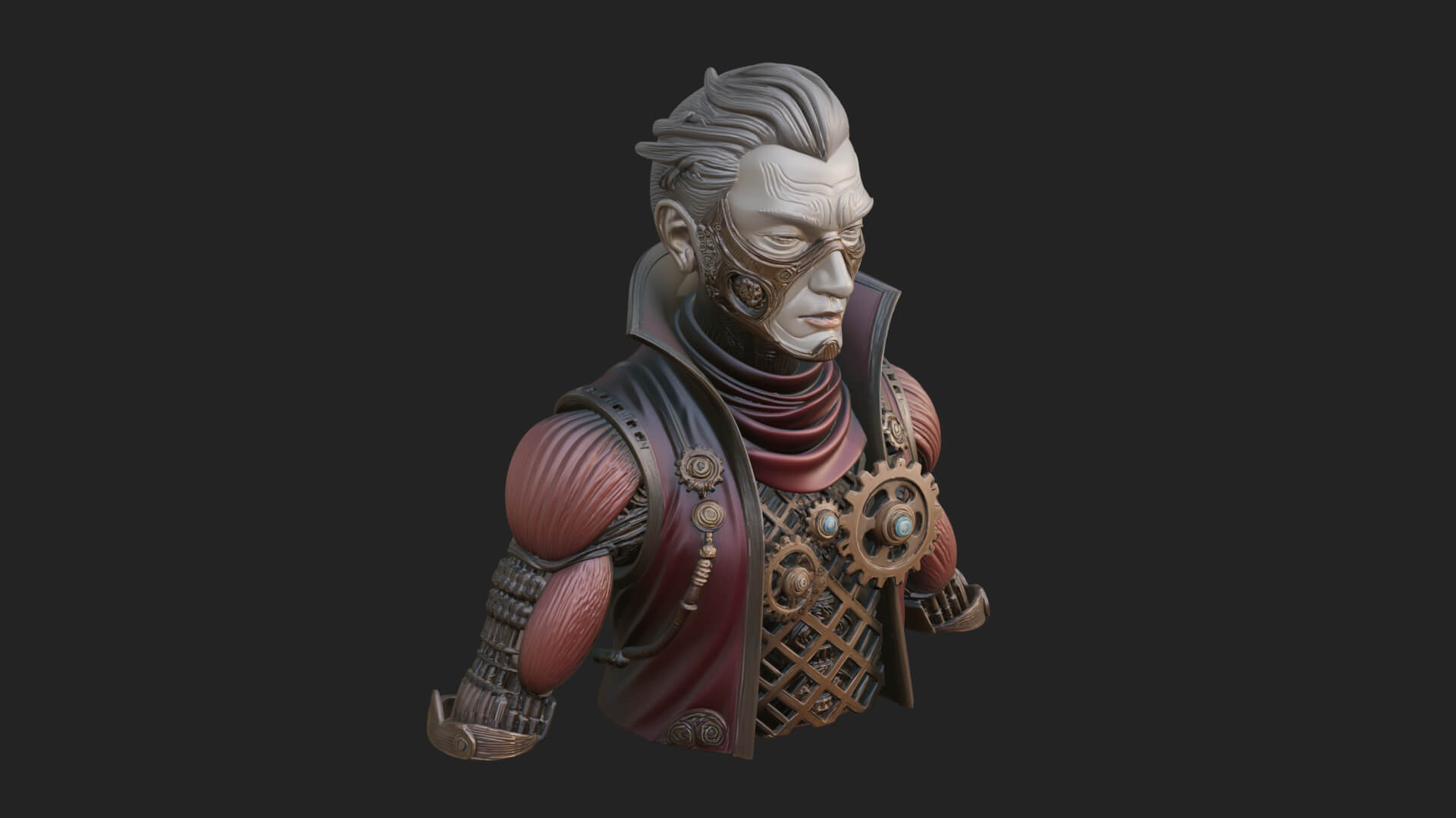 Steampunk Cyborg Man Bust Design 17 3D Print Model 3D Model