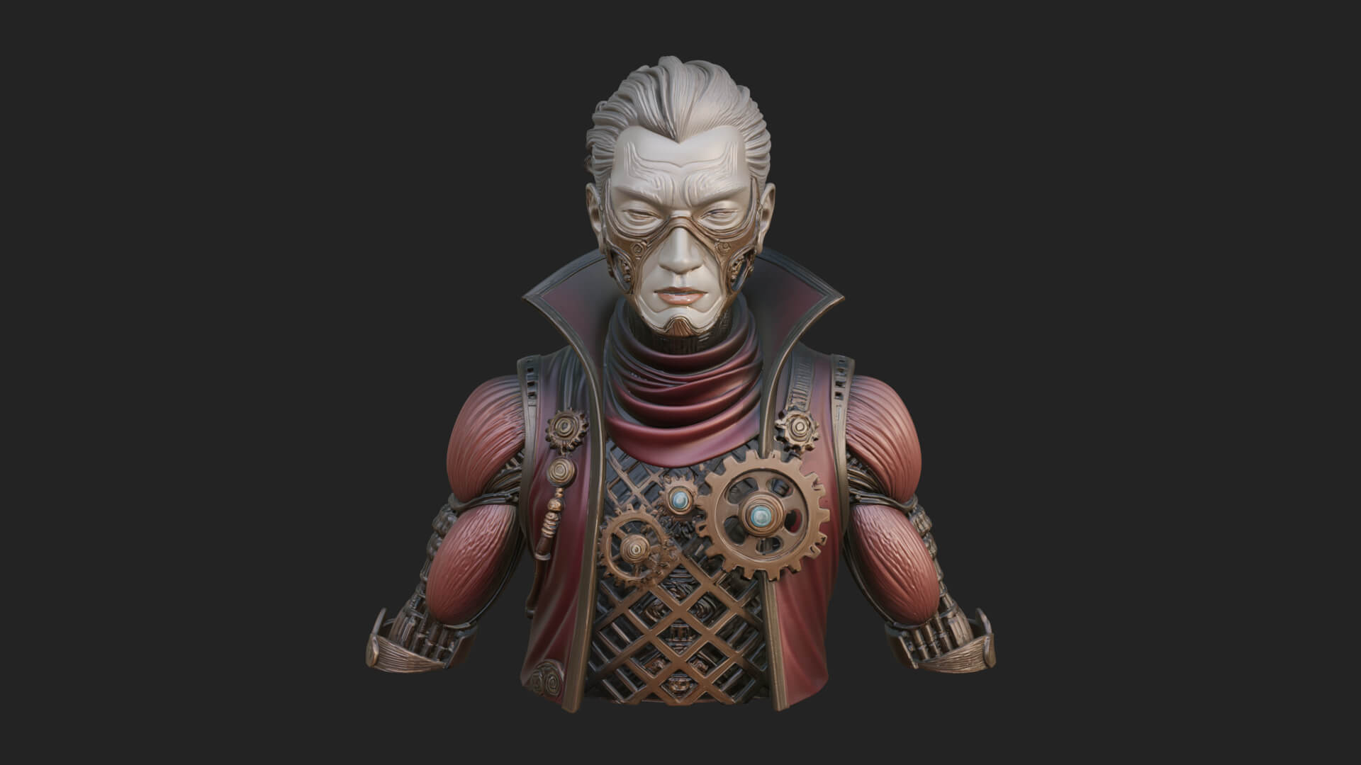 Steampunk Cyborg Man Bust Design 17 3D Print Model 3D Model