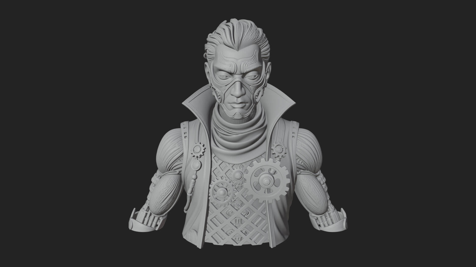 Steampunk Cyborg Man Bust Design 17 3D Print Model 3D Model