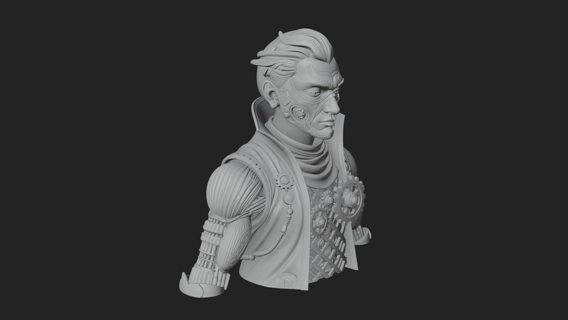 Steampunk Cyborg Man Bust Design 17 3D Print Model 3D Model