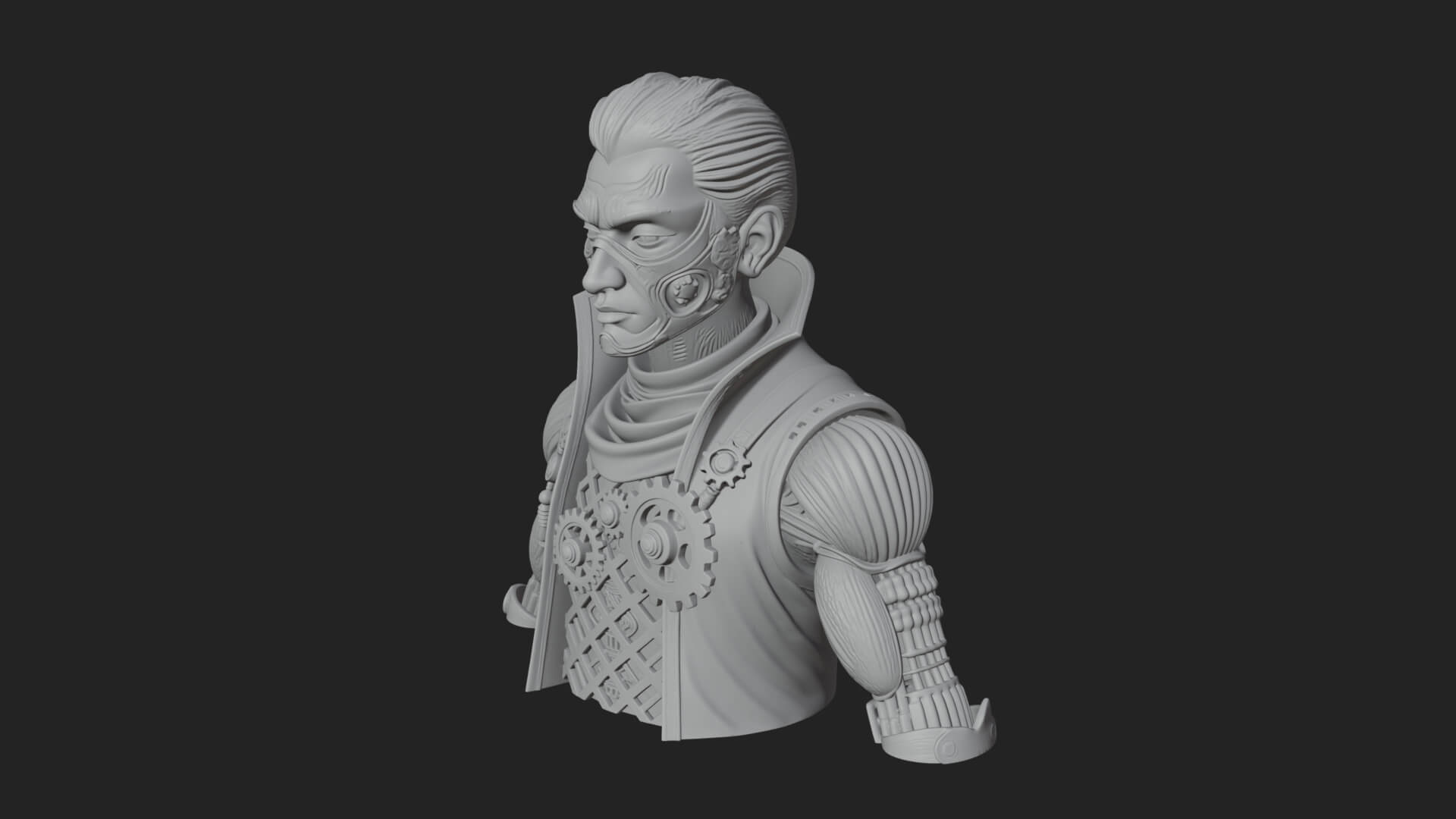Steampunk Cyborg Man Bust Design 17 3D Print Model 3D Model