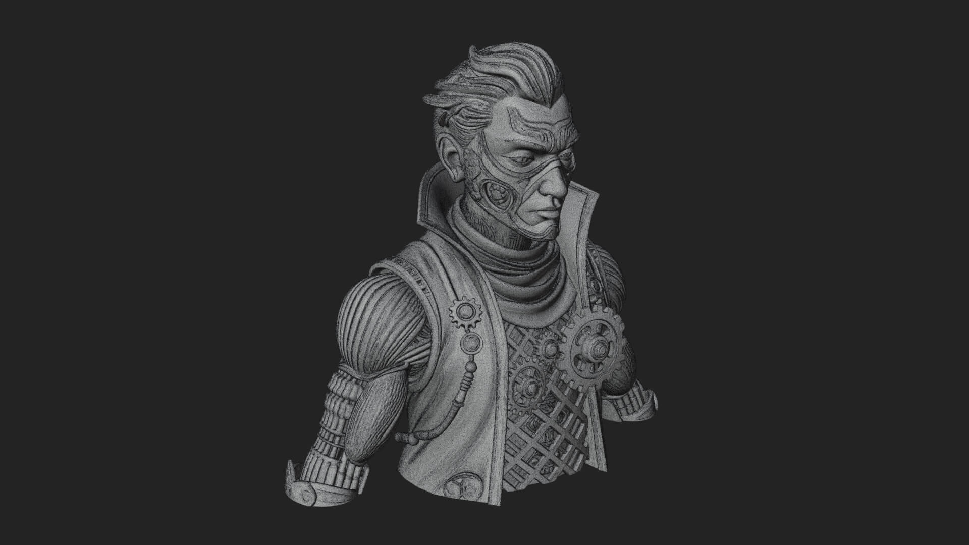Steampunk Cyborg Man Bust Design 17 3D Print Model 3D Model