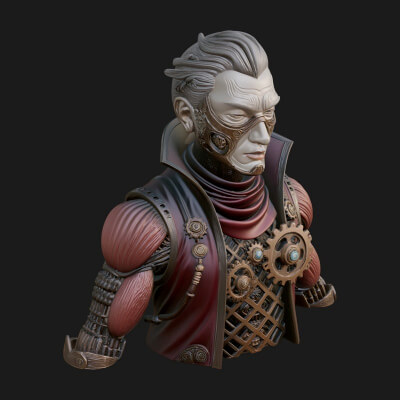Steampunk Cyborg Man Bust Design 17 3D Print Model