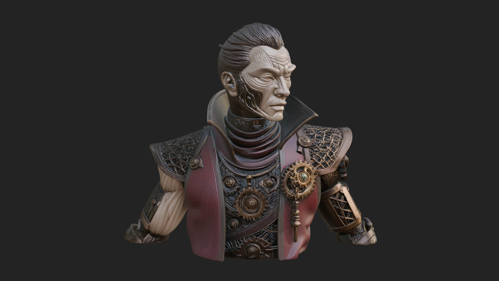 Steampunk Cyborg Man Bust Design 18 3D Print Model 3D Model