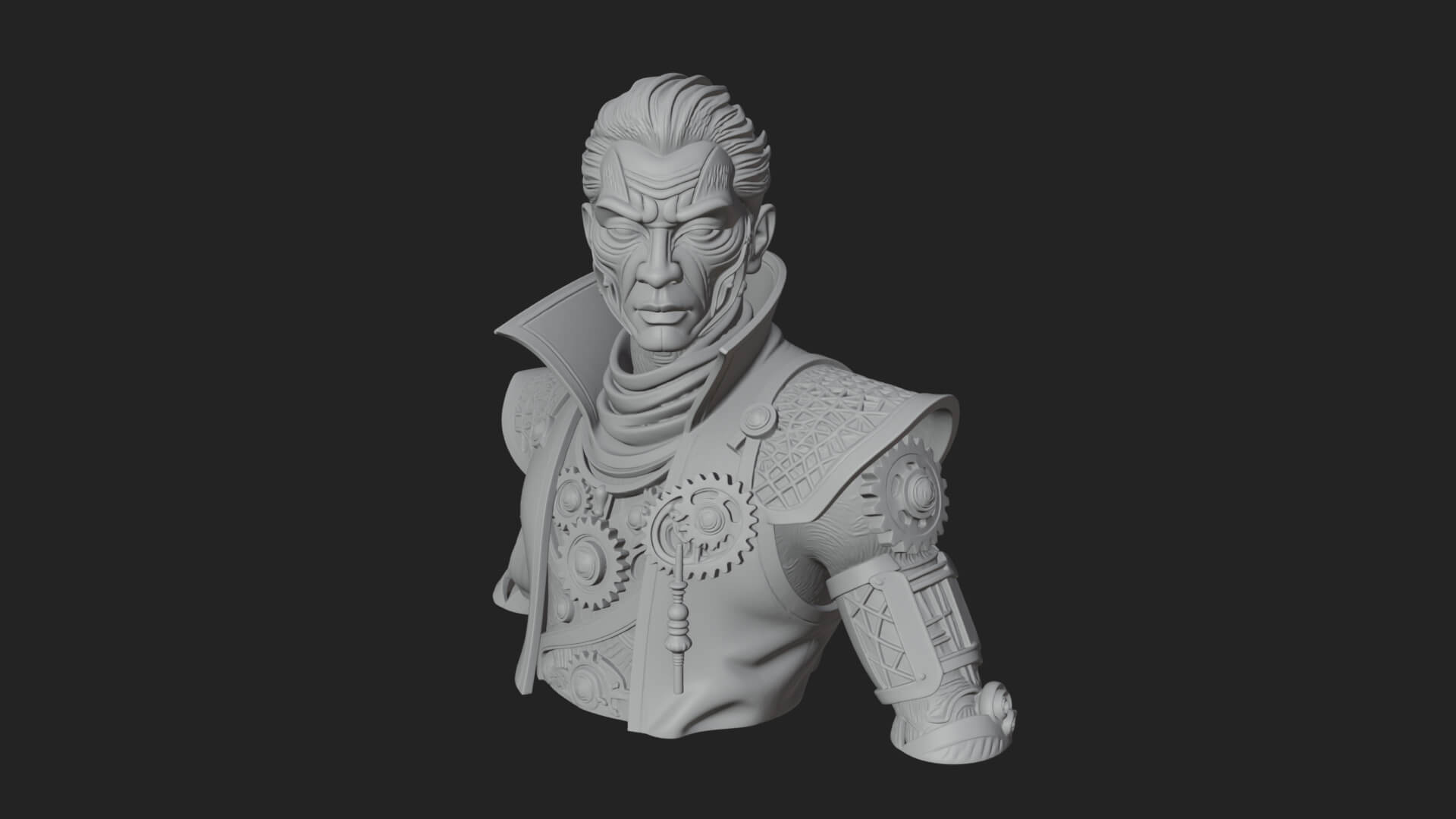 Steampunk Cyborg Man Bust Design 18 3D Print Model 3D Model
