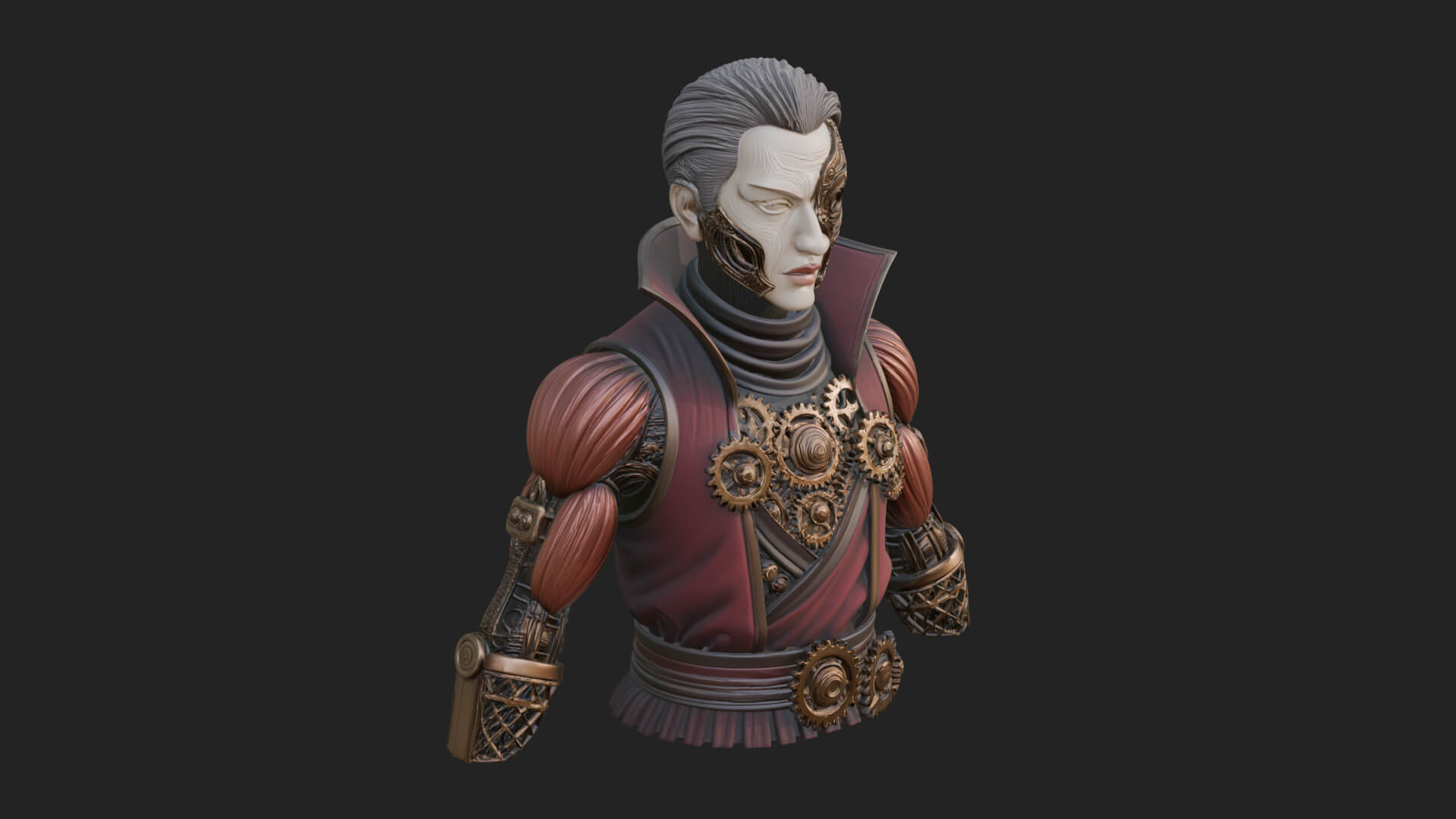 Steampunk Cyborg Man Bust Design 19 3D Print Model 3D Model