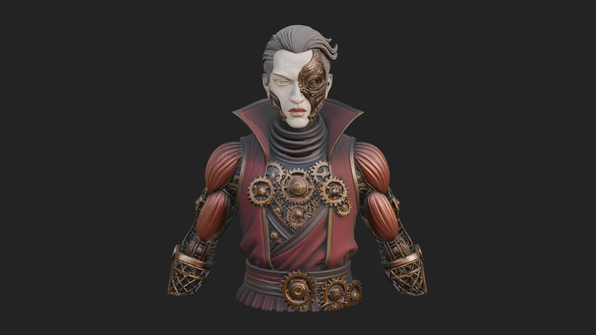 Steampunk Cyborg Man Bust Design 19 3D Print Model 3D Model