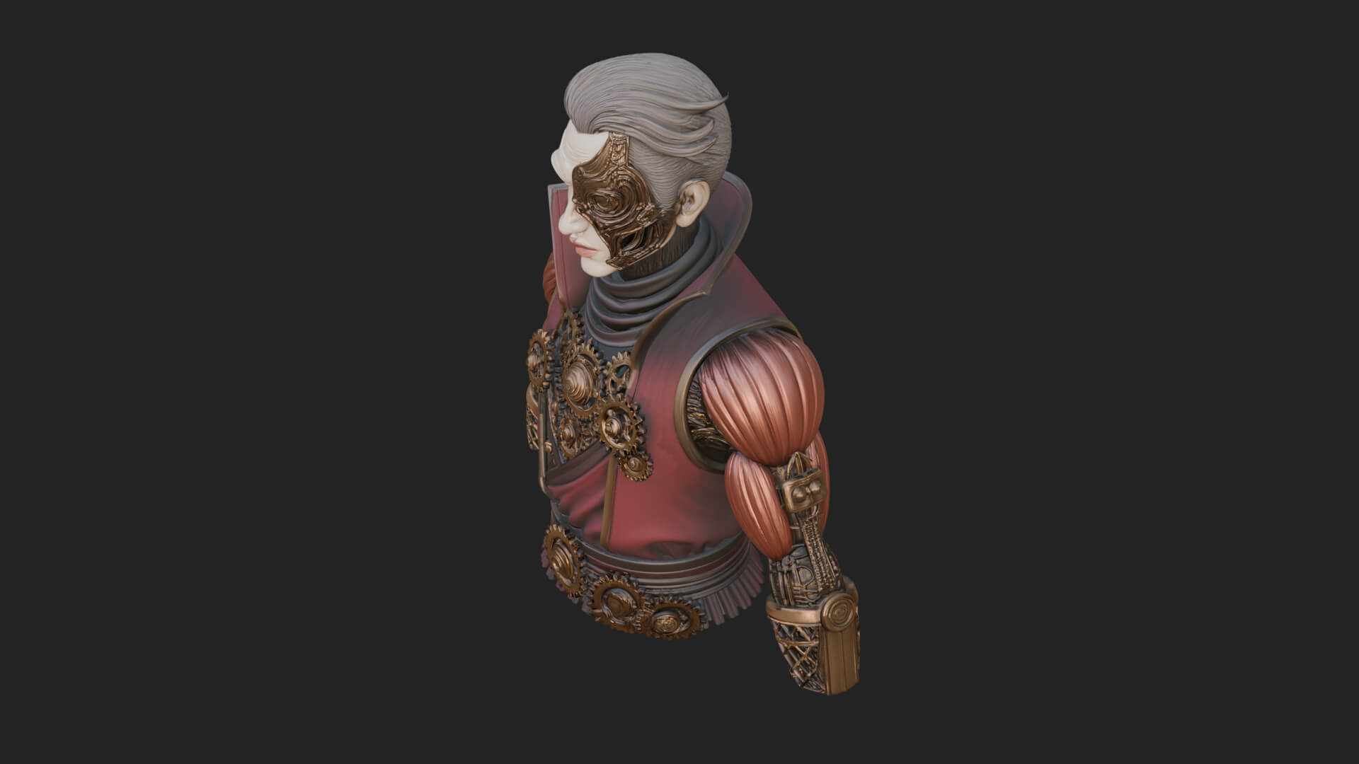 Steampunk Cyborg Man Bust Design 19 3D Print Model 3D Model