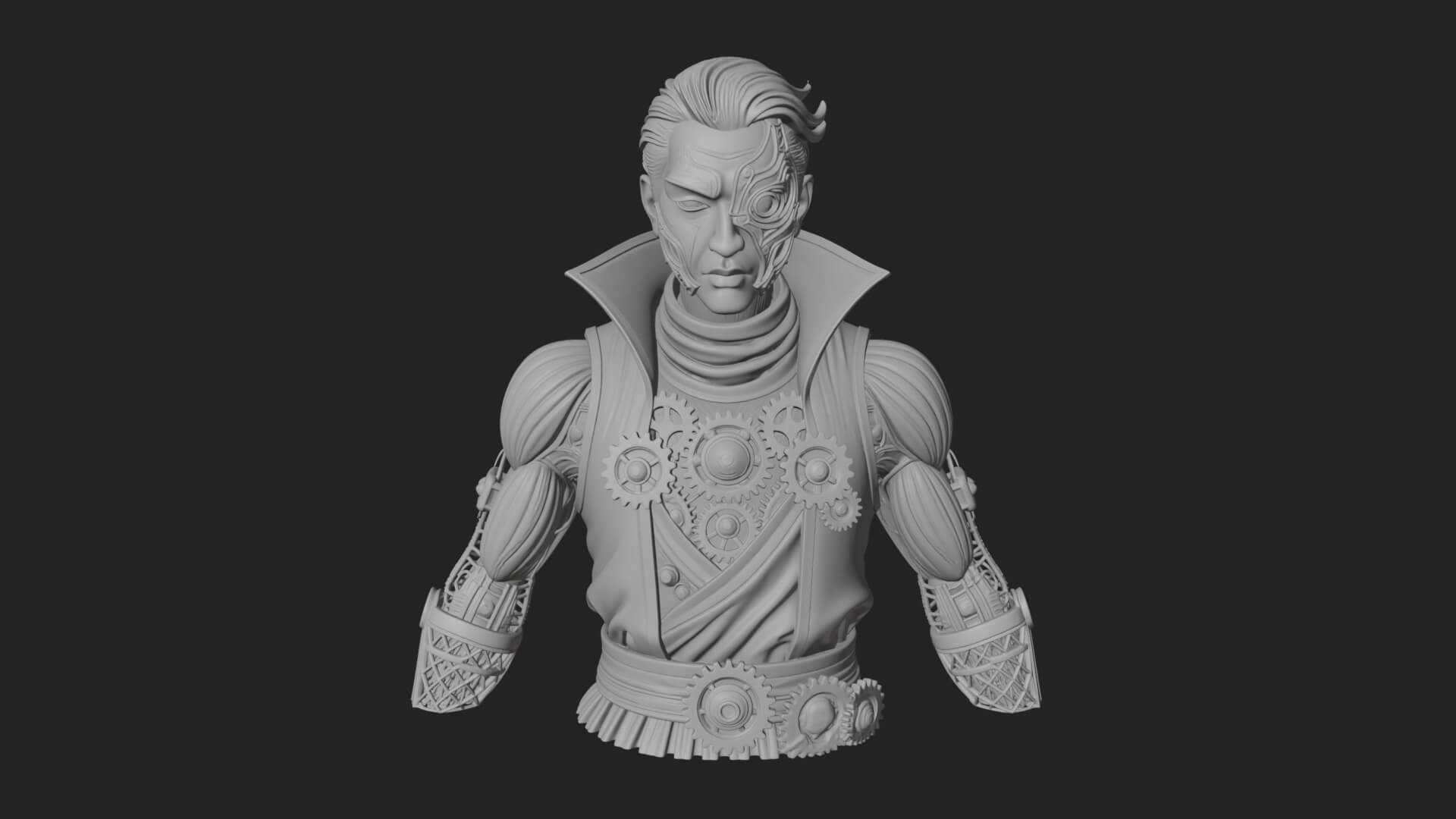 Steampunk Cyborg Man Bust Design 19 3D Print Model 3D Model