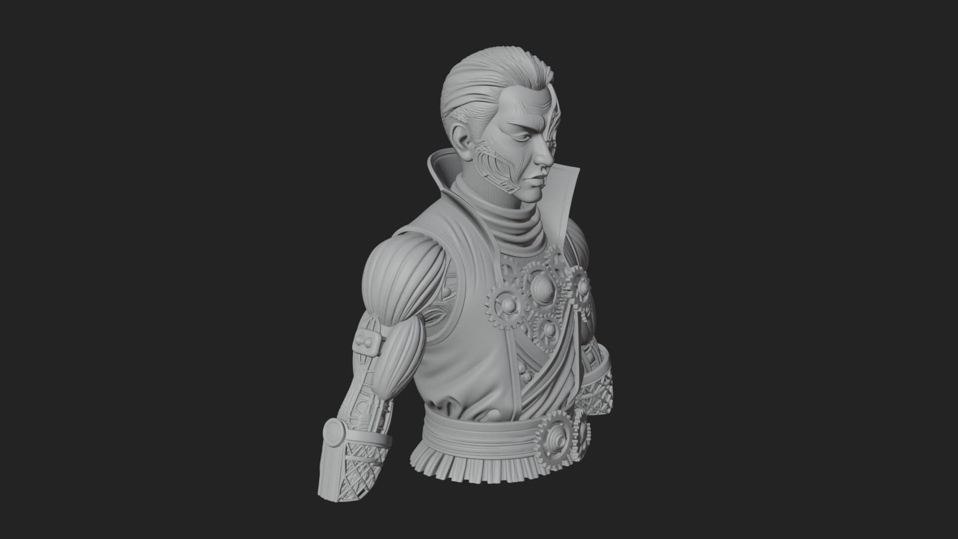 Steampunk Cyborg Man Bust Design 19 3D Print Model 3D Model