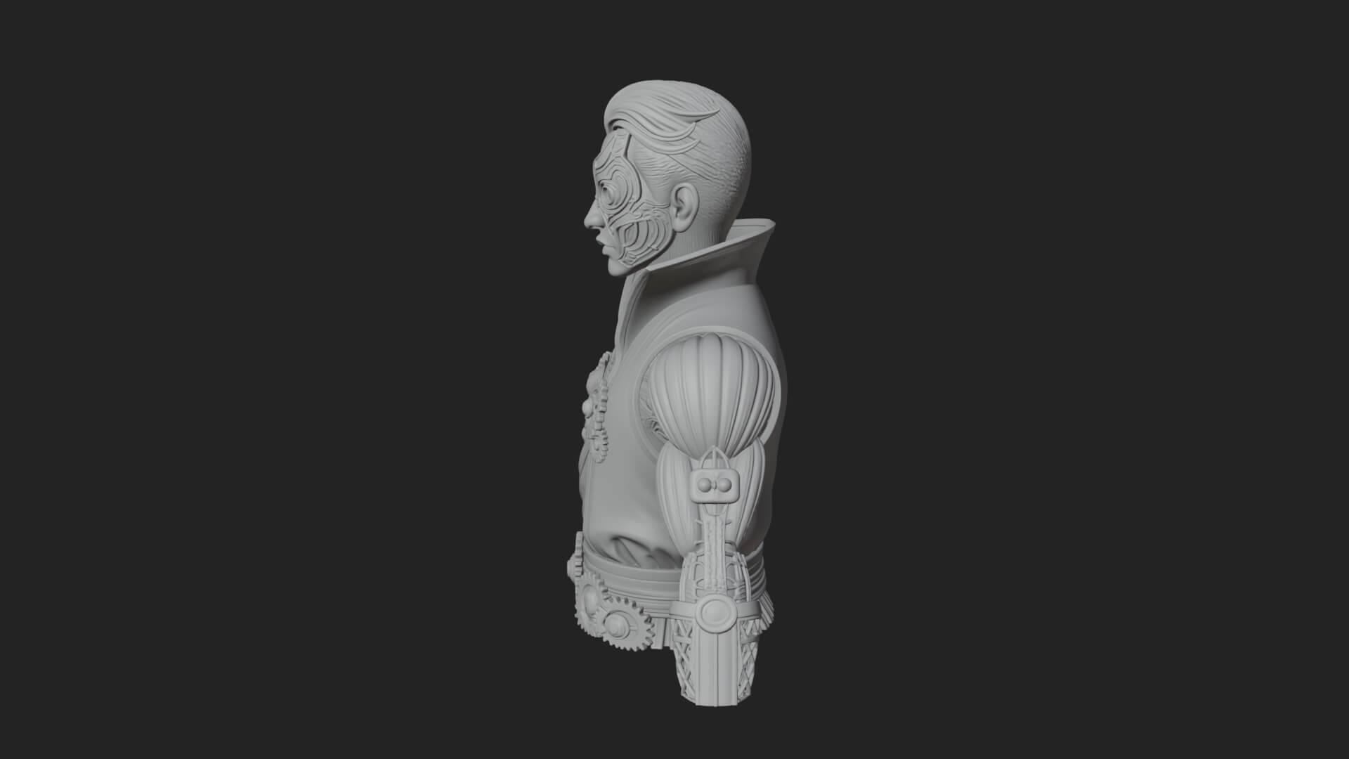 Steampunk Cyborg Man Bust Design 19 3D Print Model 3D Model