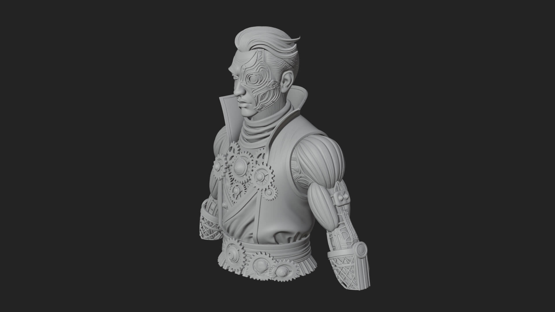 Steampunk Cyborg Man Bust Design 19 3D Print Model 3D Model