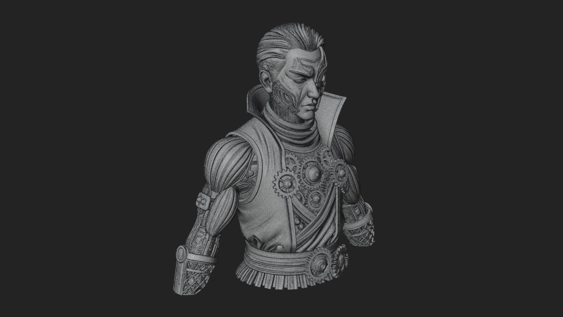 Steampunk Cyborg Man Bust Design 19 3D Print Model 3D Model