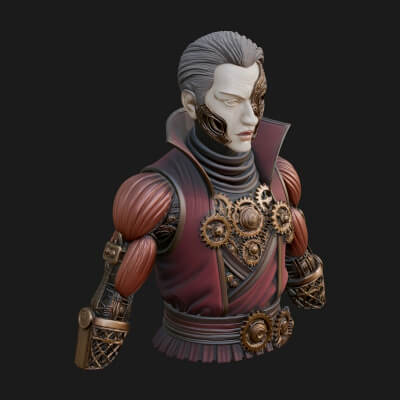 Steampunk Cyborg Man Bust Design 19 3D Print Model