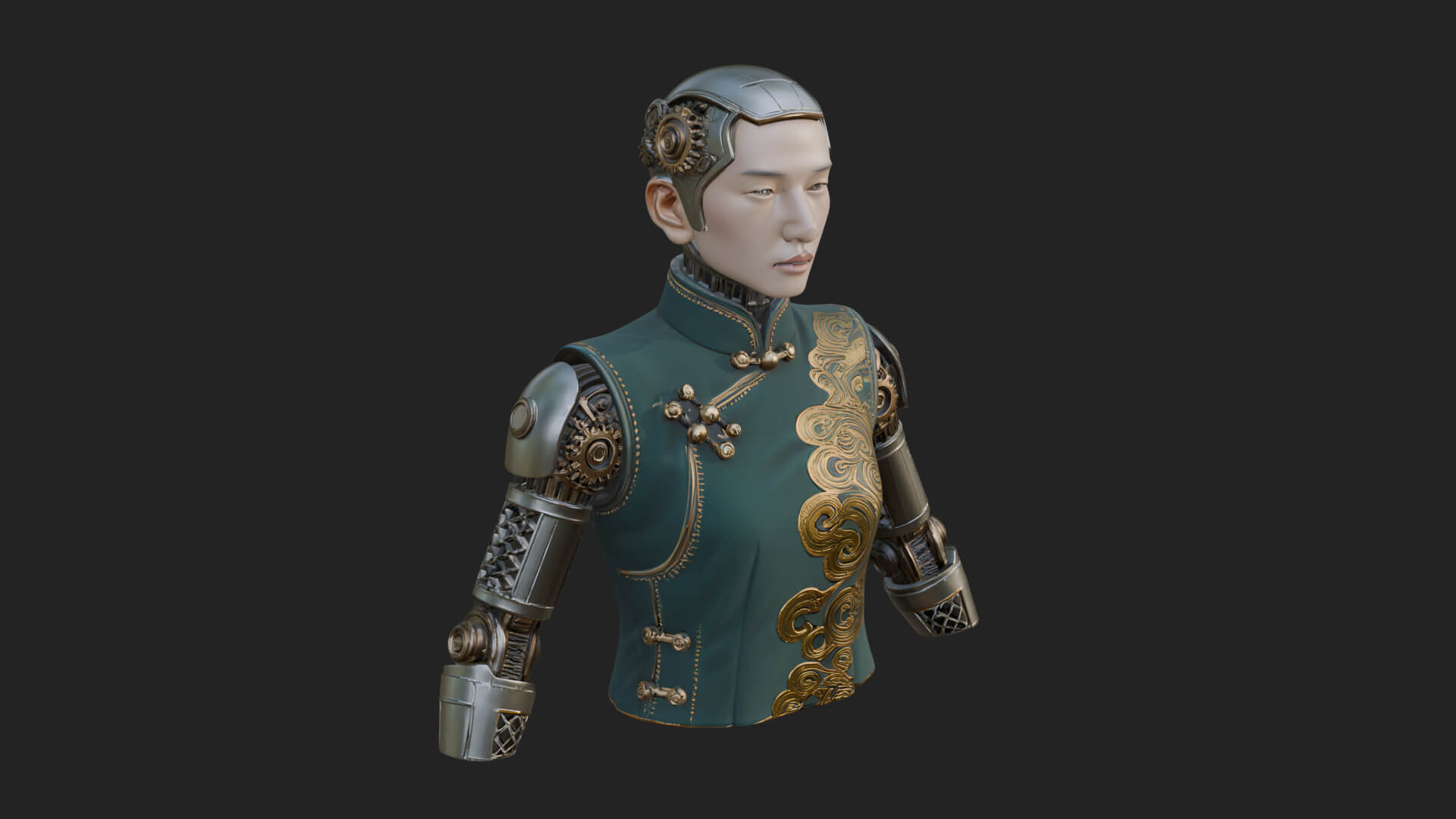 Steampunk Cyborg Man Bust Design 2 3D Print Model 3D Model