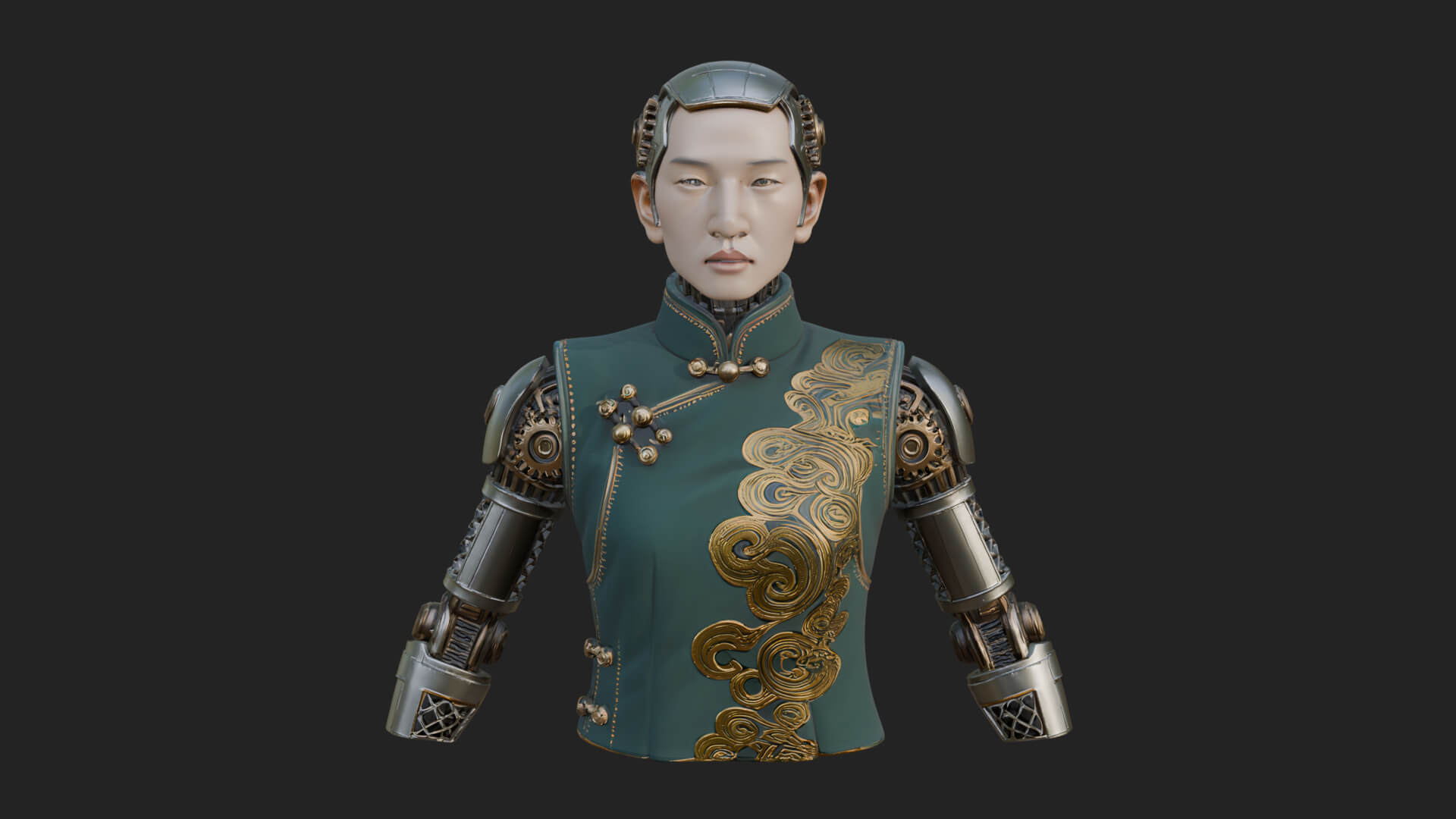 Steampunk Cyborg Man Bust Design 2 3D Print Model 3D Model