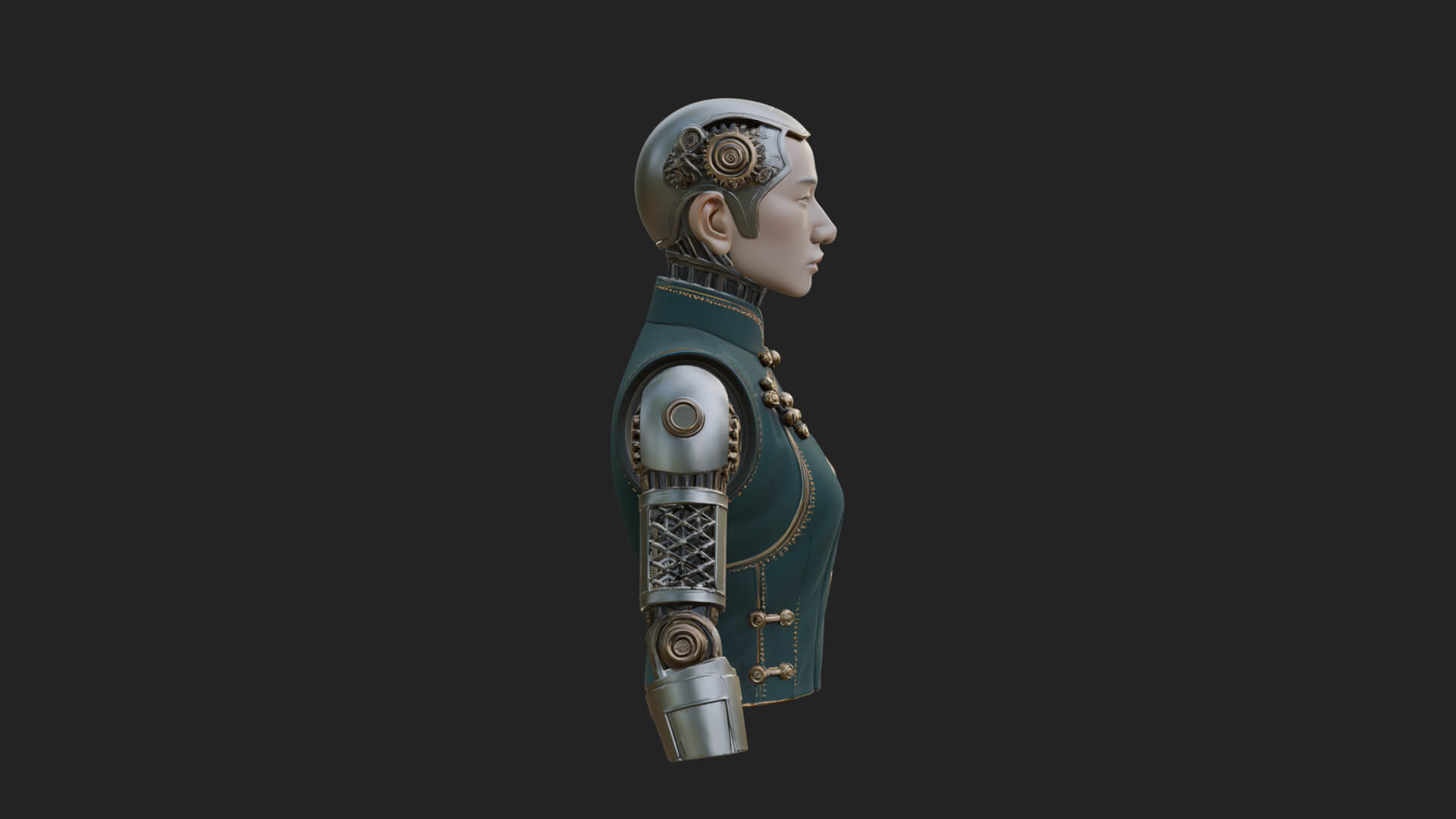 Steampunk Cyborg Man Bust Design 2 3D Print Model 3D Model