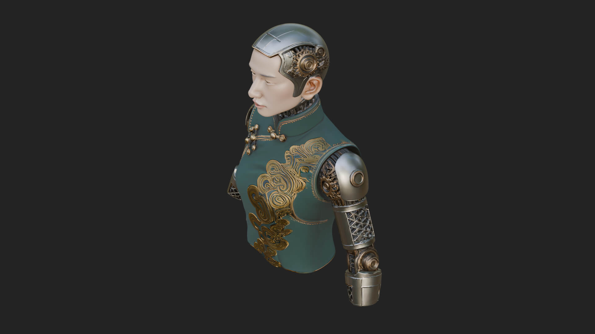 Steampunk Cyborg Man Bust Design 2 3D Print Model 3D Model