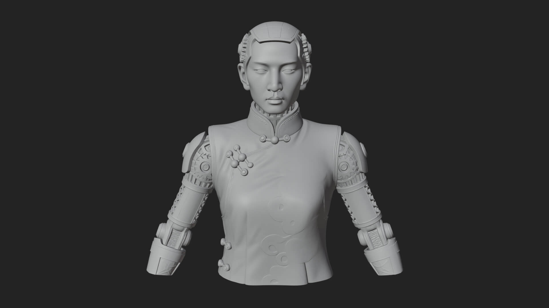 Steampunk Cyborg Man Bust Design 2 3D Print Model 3D Model