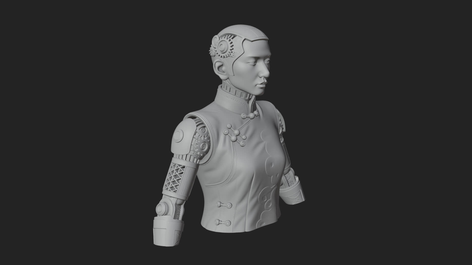 Steampunk Cyborg Man Bust Design 2 3D Print Model 3D Model