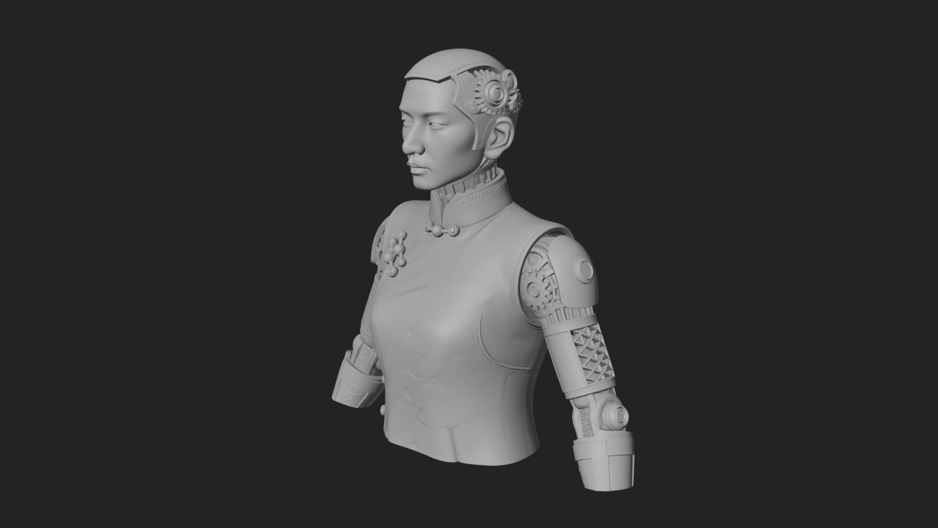 Steampunk Cyborg Man Bust Design 2 3D Print Model 3D Model