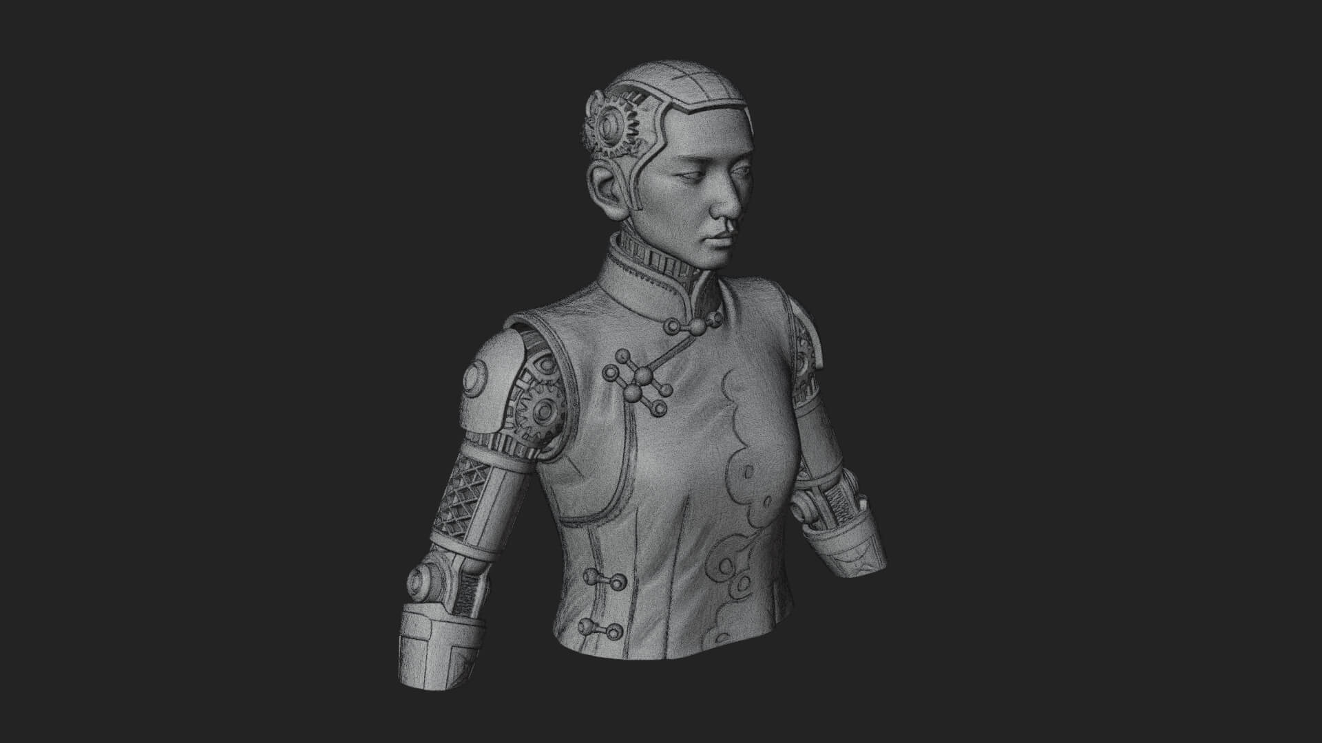 Steampunk Cyborg Man Bust Design 2 3D Print Model 3D Model