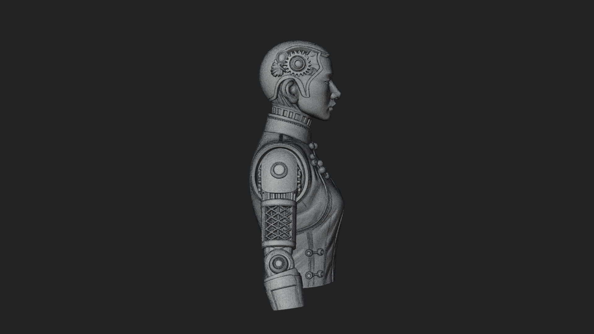 Steampunk Cyborg Man Bust Design 2 3D Print Model 3D Model