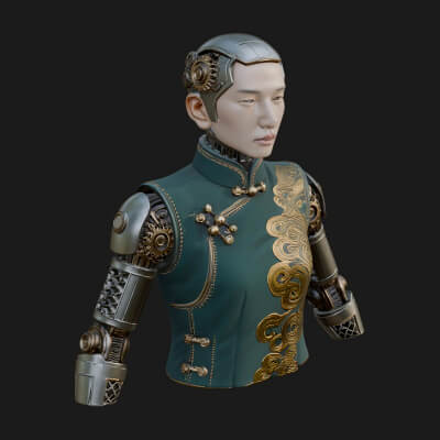 Steampunk Cyborg Man Bust Design 2 3D Print Model