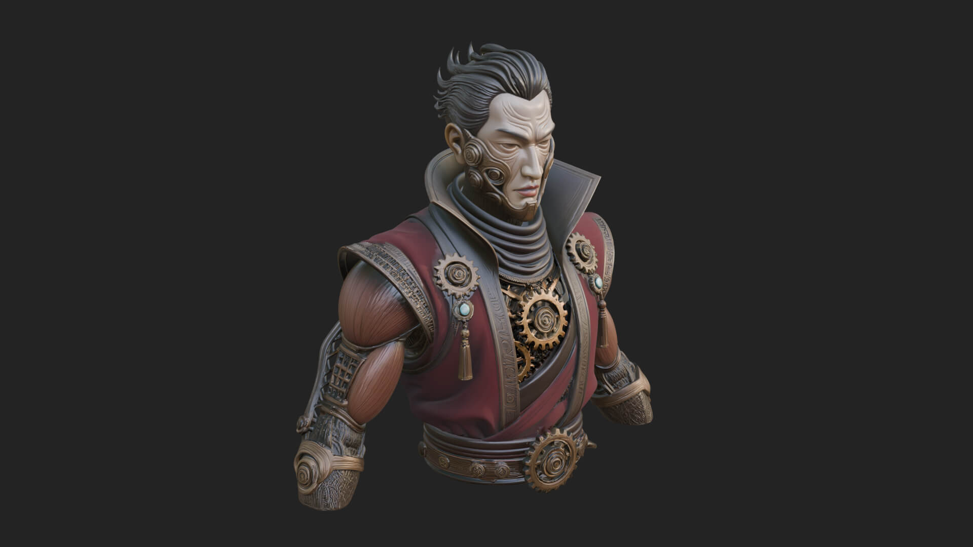 Steampunk Cyborg Man Bust Design 20 3D Print Model 3D Model