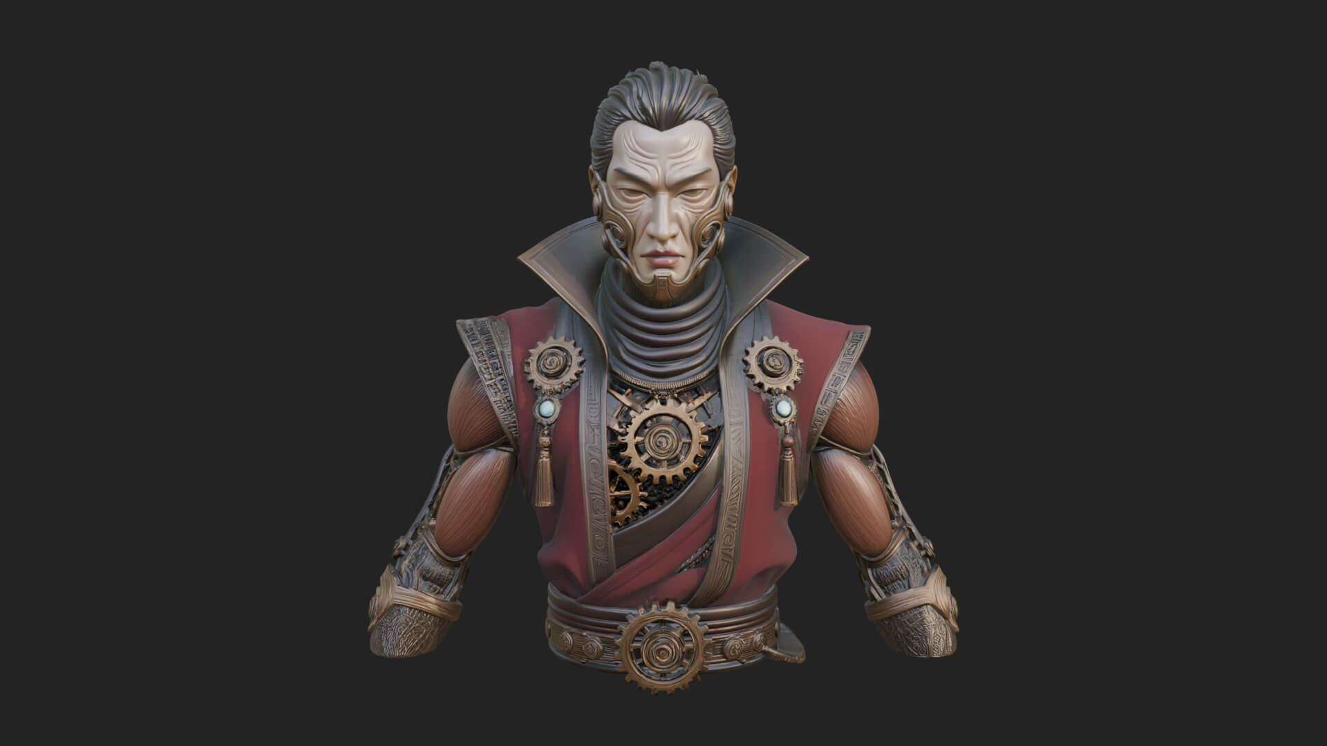Steampunk Cyborg Man Bust Design 20 3D Print Model 3D Model